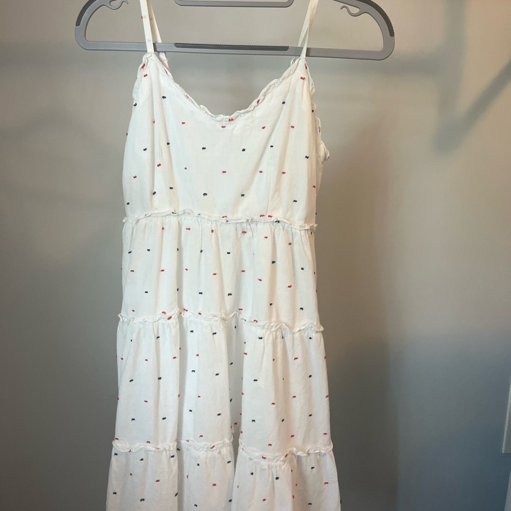 T.J.Maxx White Midi Dress with Red and Blue Accents